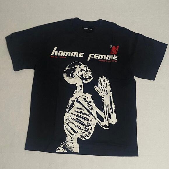Homme Femme Praying Skeleton Tee Shirt - Picture 1 of 4